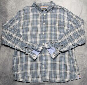 J.L. Powell Shirt Mens XL Blue Plaid Cotton Long Sleeve Button Down Casual